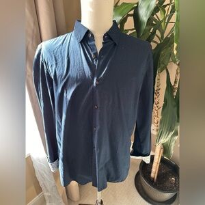 Denim and Flower Men's Navy Blue Stretch Long Sleeve Shirt
